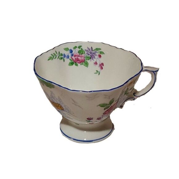 HAMMERSLEY TEA CUP AND SAUCER SET Country Cabin Scene Vintage Blue Trim Floral - Picture 5 of 9